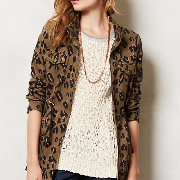 Olive Green Leopard Camo Jacket Anthropologie - Picture 2 of 5